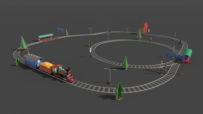 Toy Railway Low-poly 3D model