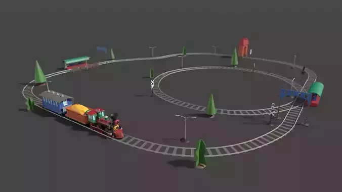 Toy Railway Low-poly 3D model