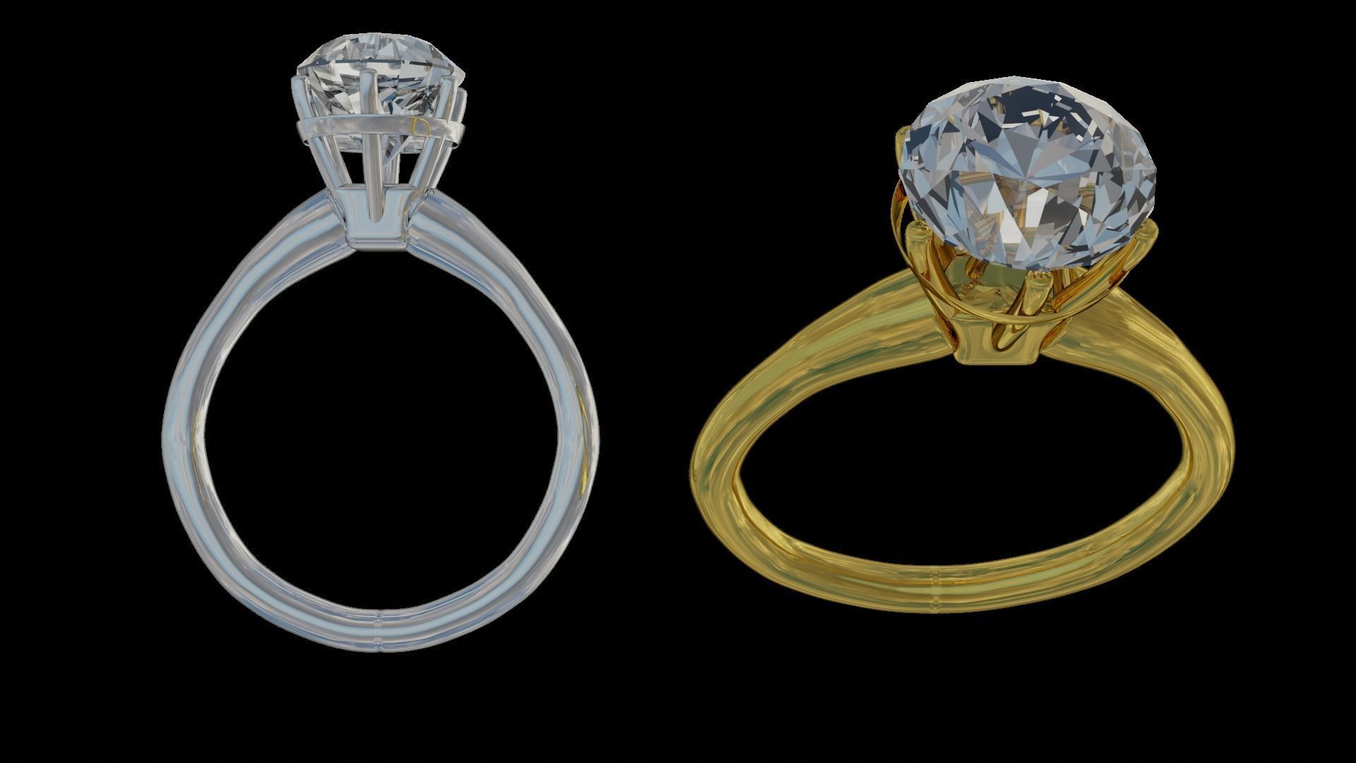 Gold and Platinum Diamond Solitaire Rings 3D model_3