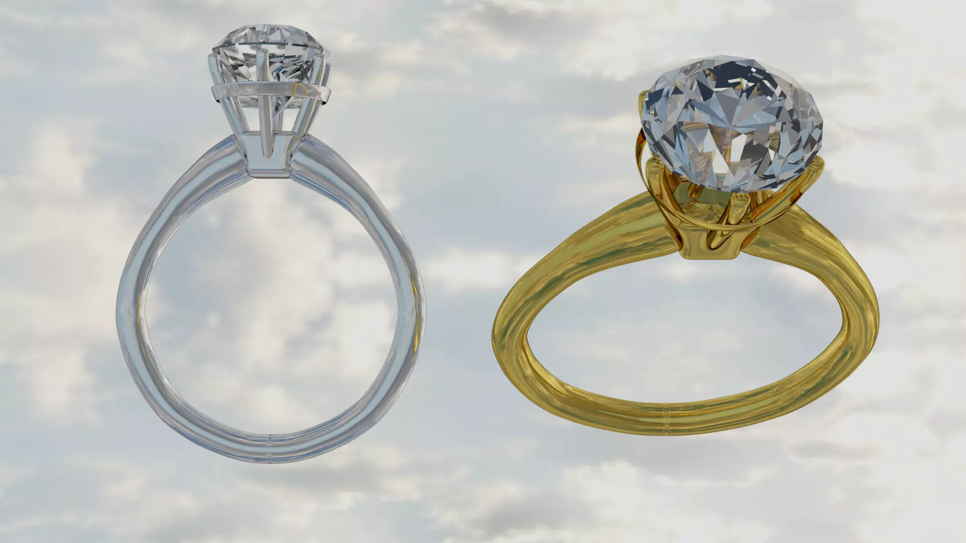 Gold and Platinum Diamond Solitaire Rings 3D model_0