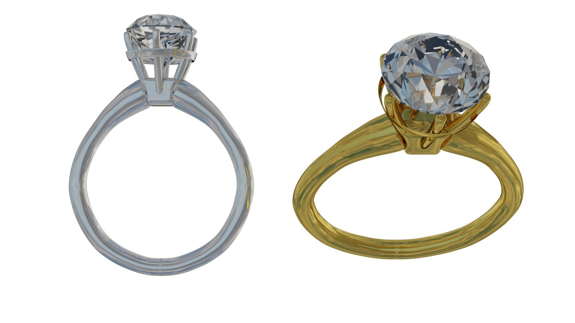 Gold and Platinum Diamond Solitaire Rings 3D model_4