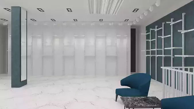 SHOPWEAR clothing store with chairs and shelves