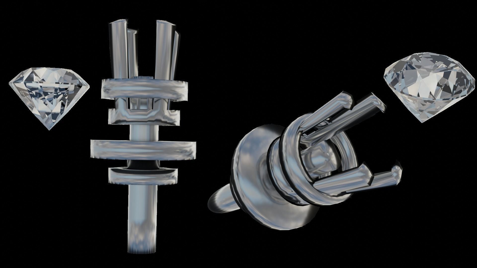 Diamond Stud Earrings 3D model_2