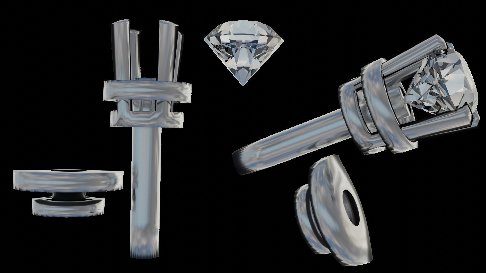 Diamond Stud Earrings 3D model_6