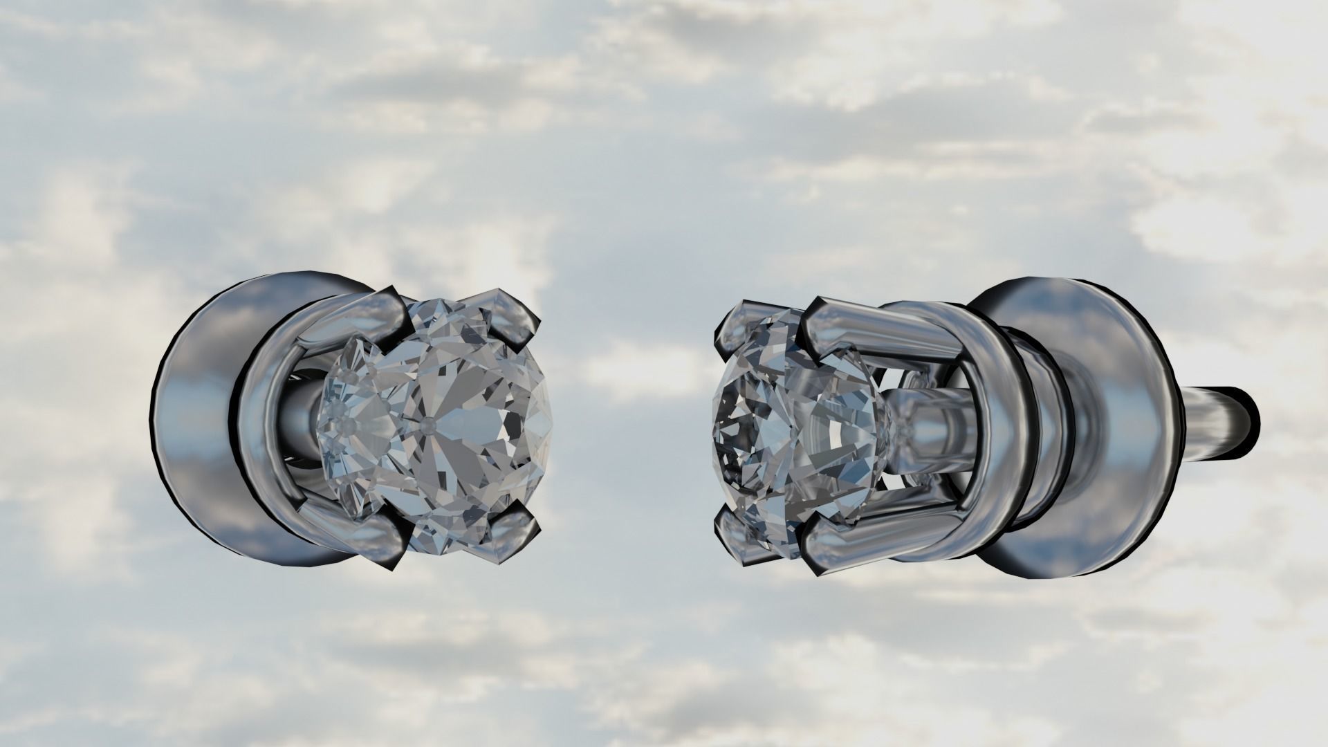 Diamond Stud Earrings 3D model_4