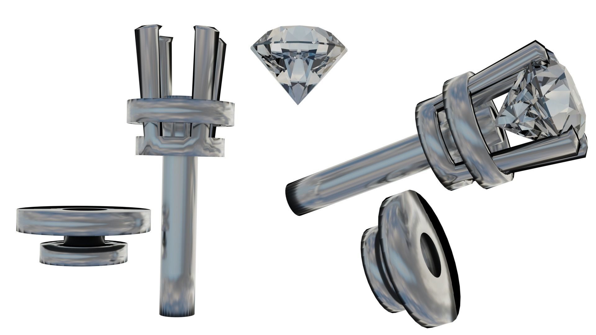 Diamond Stud Earrings 3D model_7