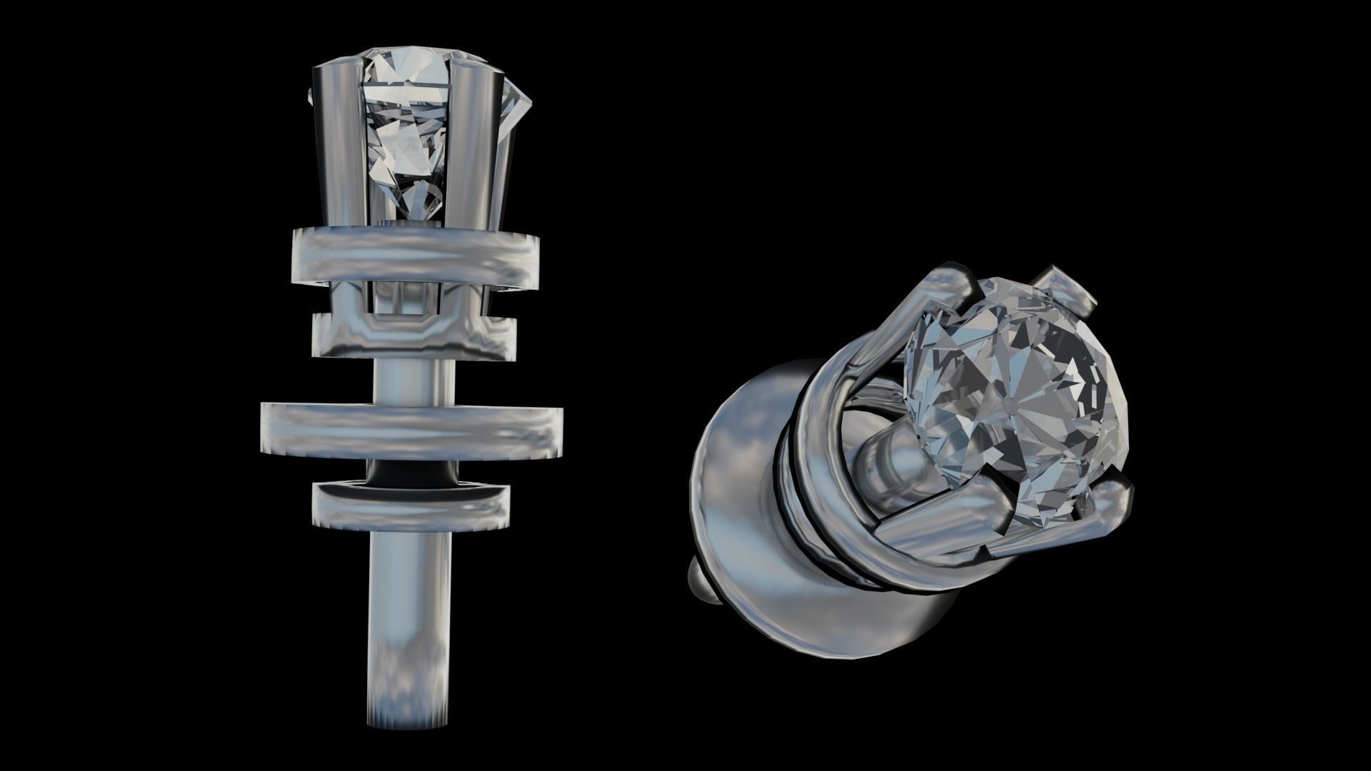 Diamond Stud Earrings 3D model_1