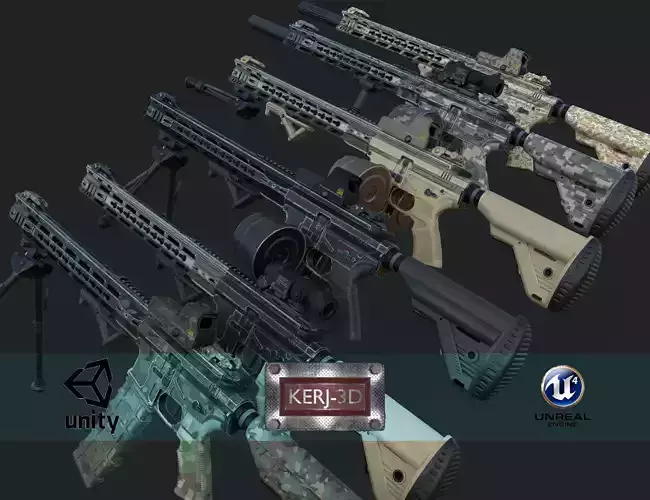 Modular Combat Rifle-Squad Automatic Weapon Variant  Low-poly 3D model
