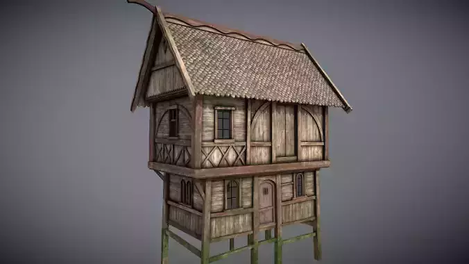 Medieval Lake Village - House 16 with interiors Low-poly 3D model