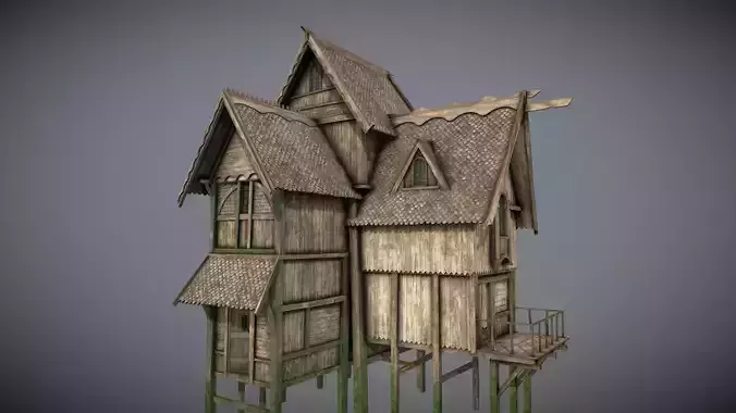Medieval Lake Village - House 18 with interiors 3D model