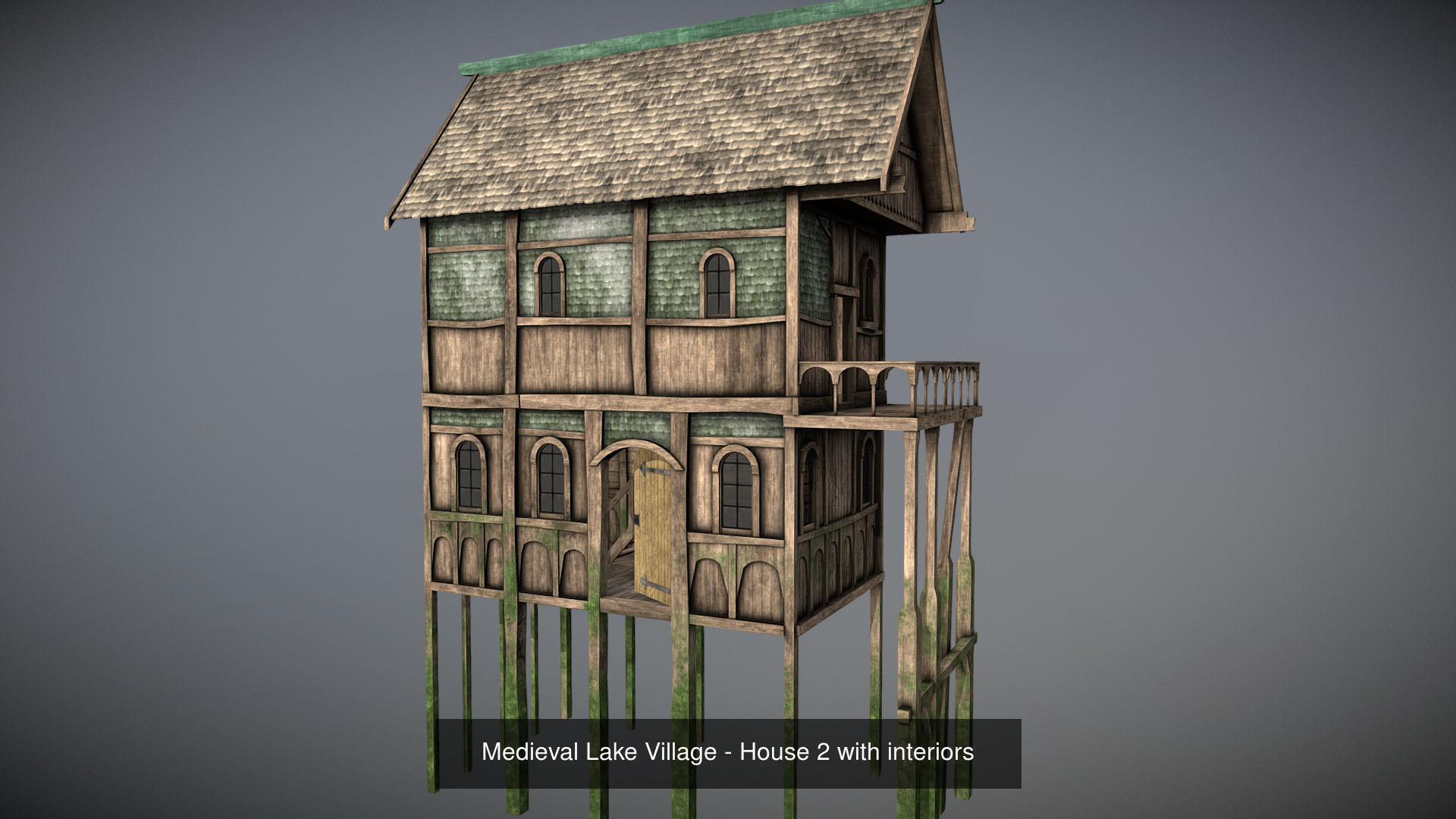 Medieval lake village - 20 houses pack with interiors 3D Model Collection_5