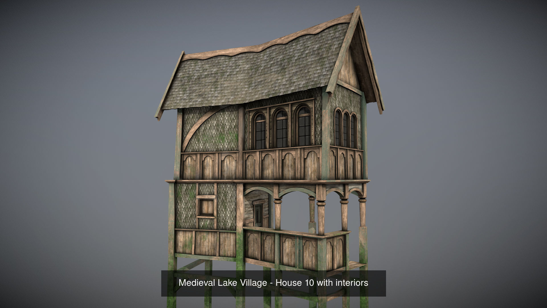 Medieval lake village - 20 houses pack with interiors 3D Model Collection_13