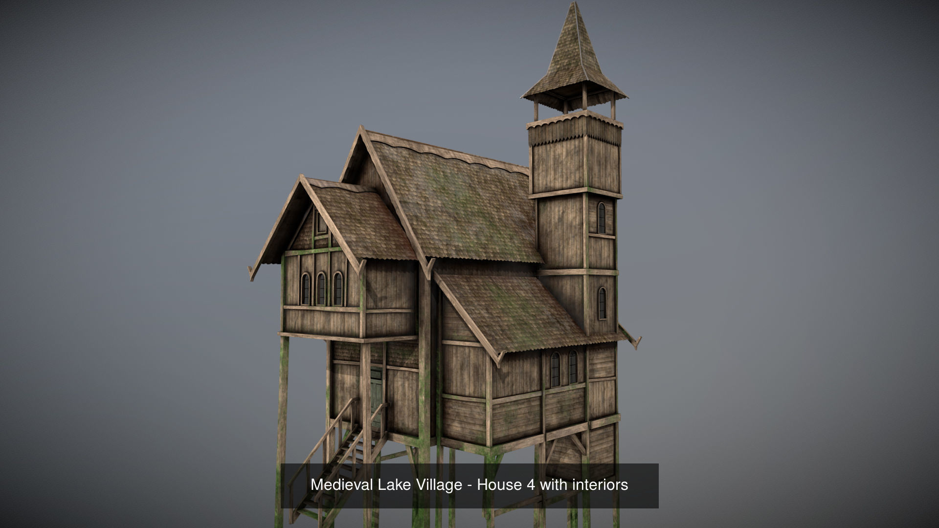Medieval lake village - 20 houses pack with interiors 3D Model Collection_7