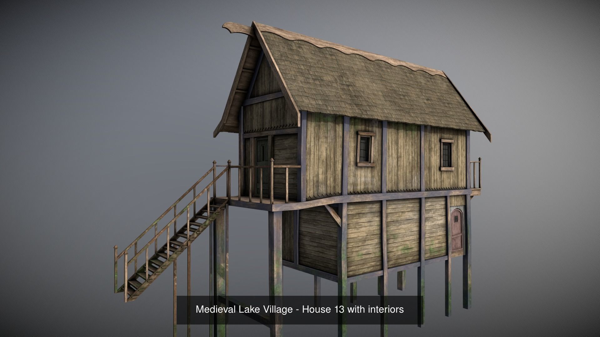 Medieval lake village - 20 houses pack with interiors 3D Model Collection_16