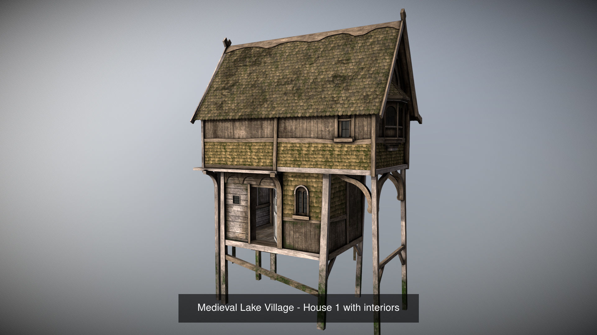 Medieval lake village - 20 houses pack with interiors 3D Model Collection_4