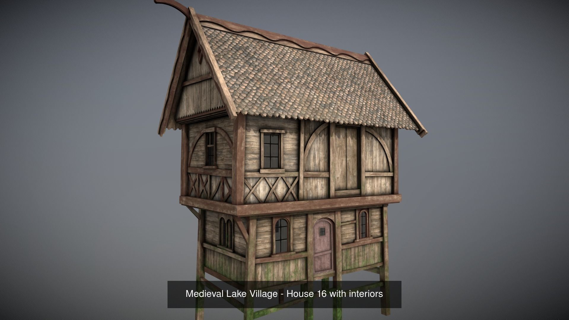 Medieval lake village - 20 houses pack with interiors 3D Model Collection_19