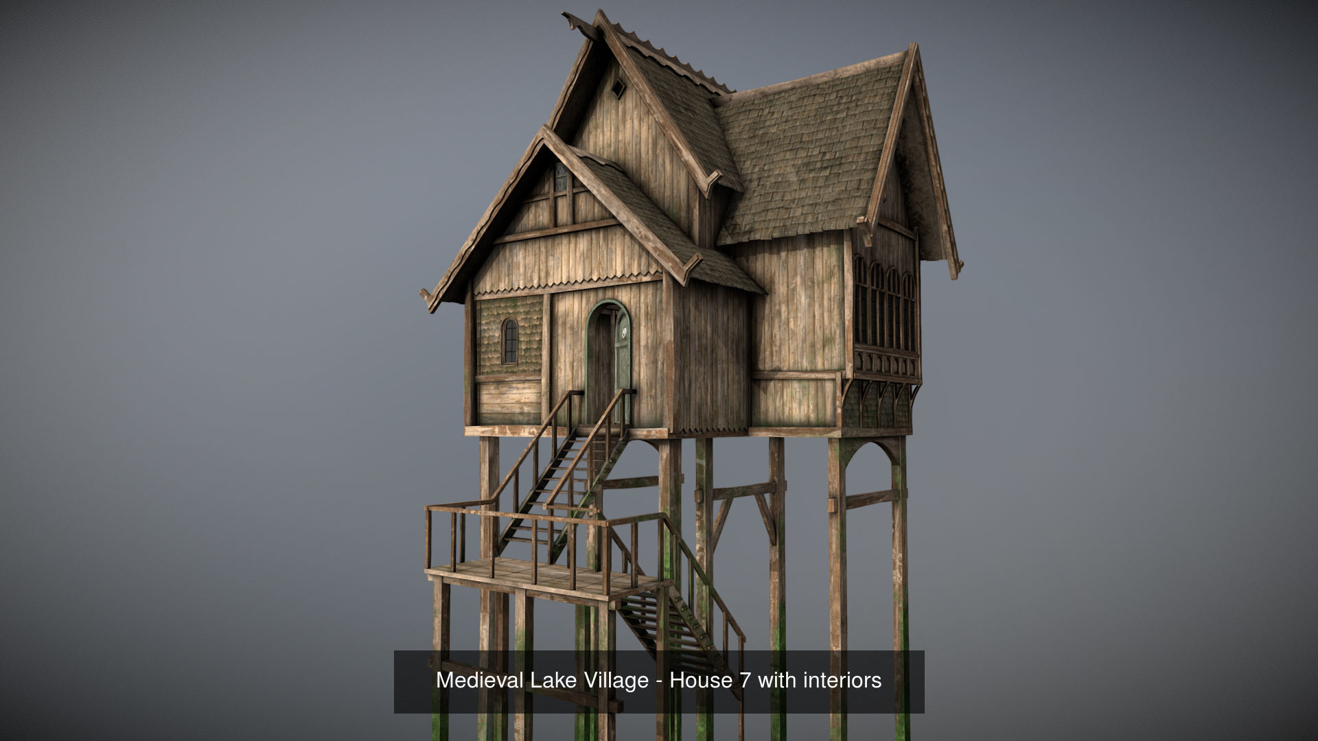 Medieval lake village - 20 houses pack with interiors 3D Model Collection_10
