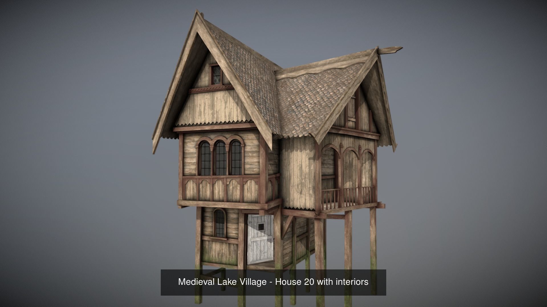 Medieval lake village - 20 houses pack with interiors 3D Model Collection_23