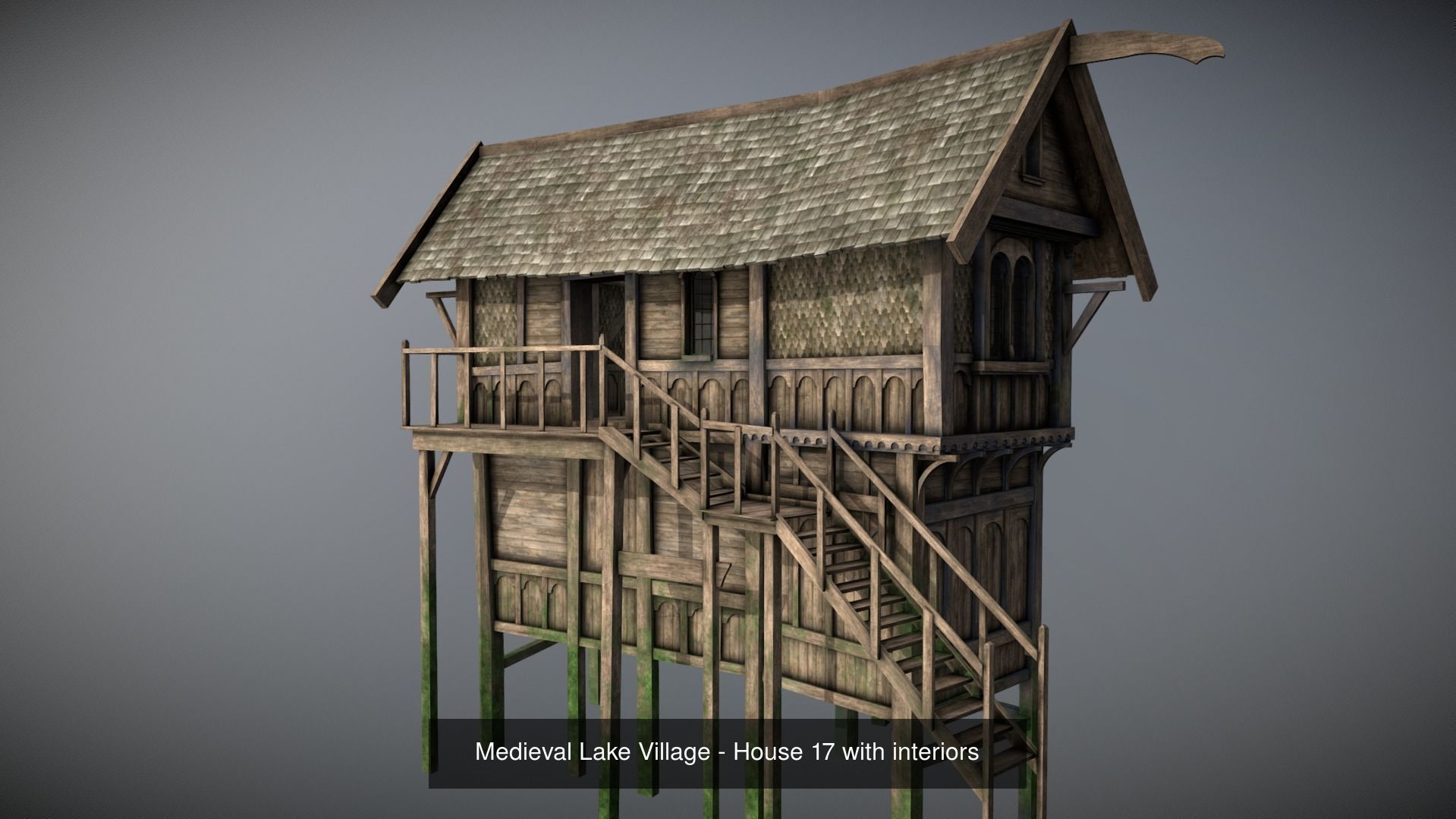 Medieval lake village - 20 houses pack with interiors 3D Model Collection_20
