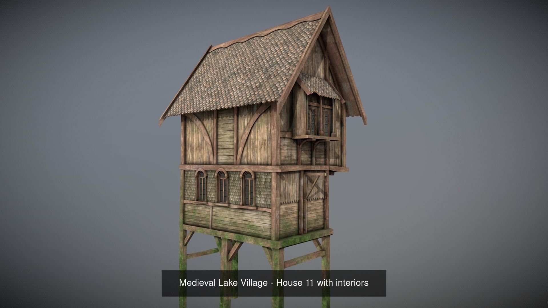 Medieval lake village - 20 houses pack with interiors 3D Model Collection_14