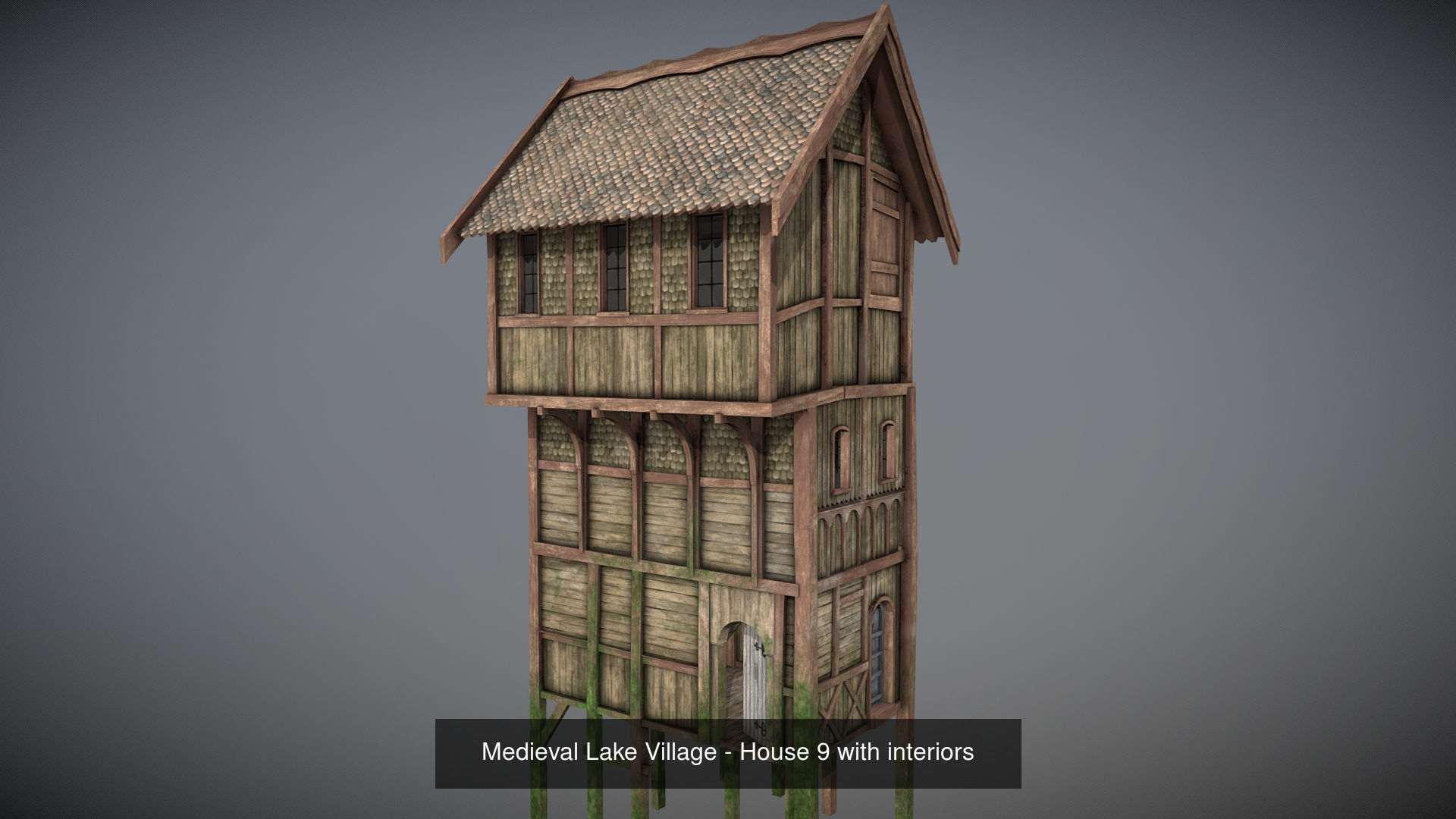 Medieval lake village - 20 houses pack with interiors 3D Model Collection_12
