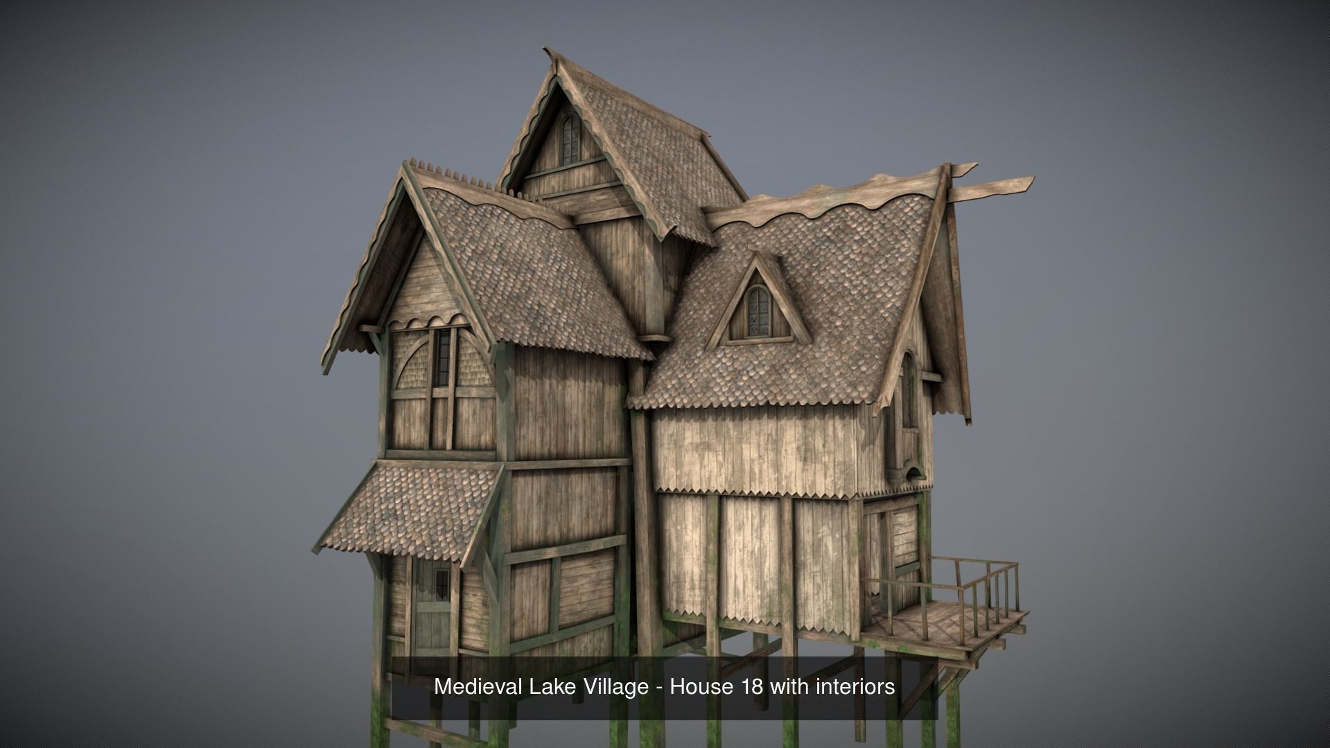 Medieval lake village - 20 houses pack with interiors 3D Model Collection_21