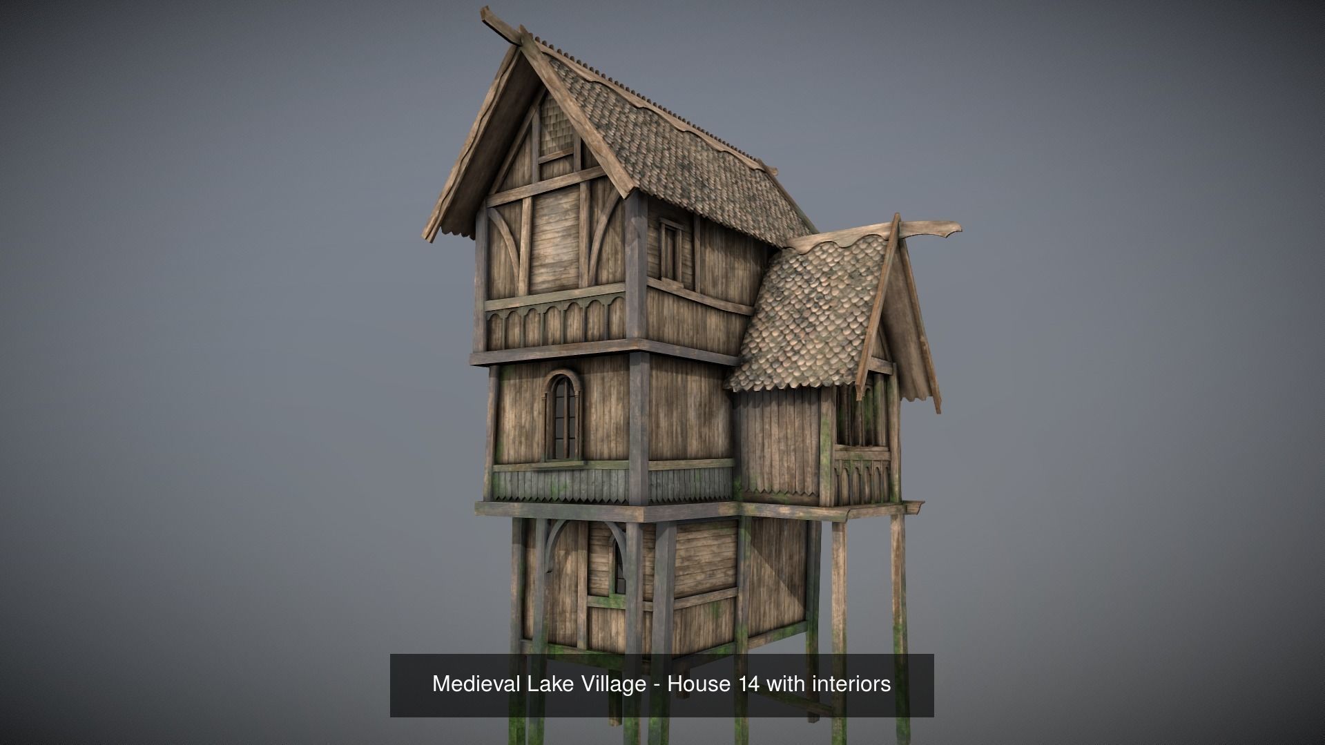 Medieval lake village - 20 houses pack with interiors 3D Model Collection_17