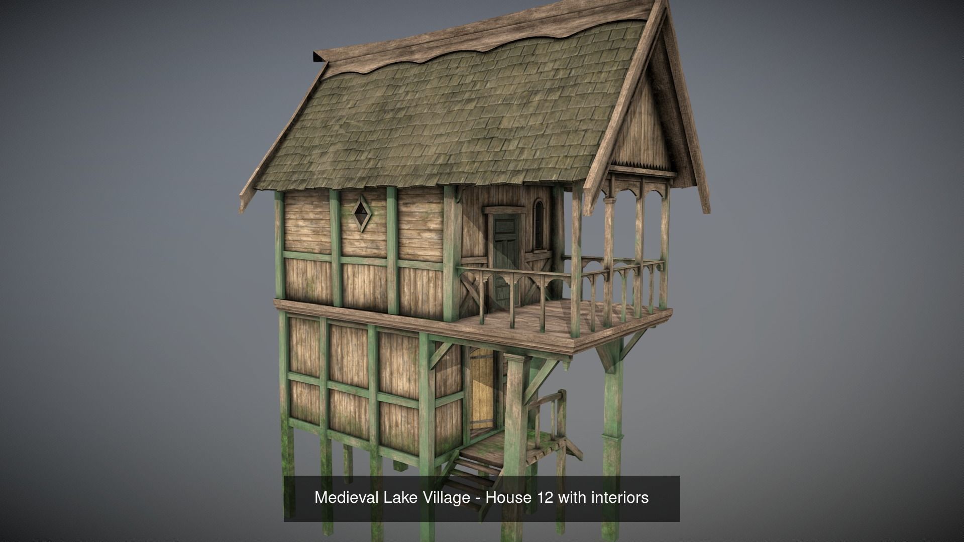 Medieval lake village - 20 houses pack with interiors 3D Model Collection_15