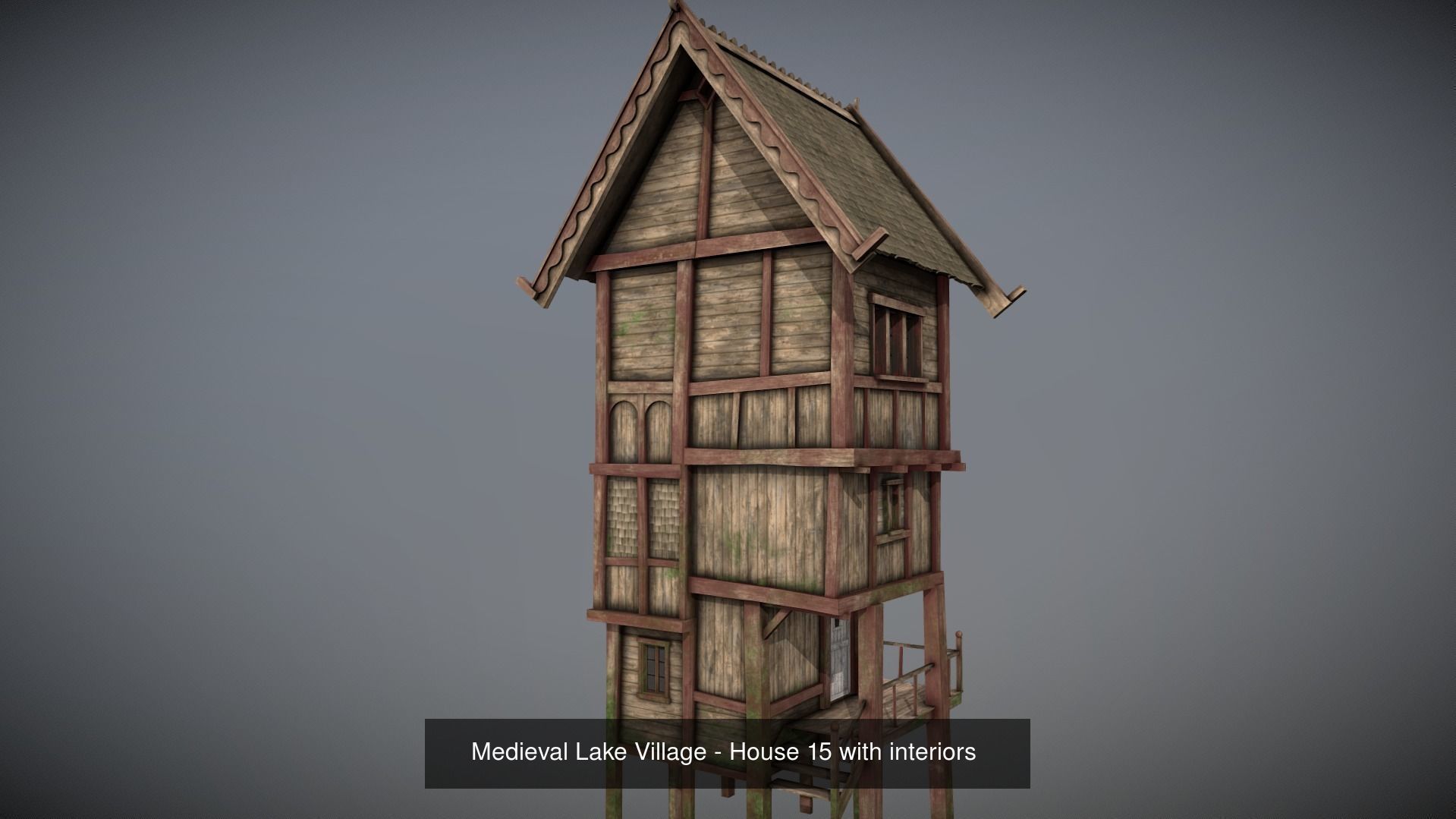 Medieval lake village - 20 houses pack with interiors 3D Model Collection_18
