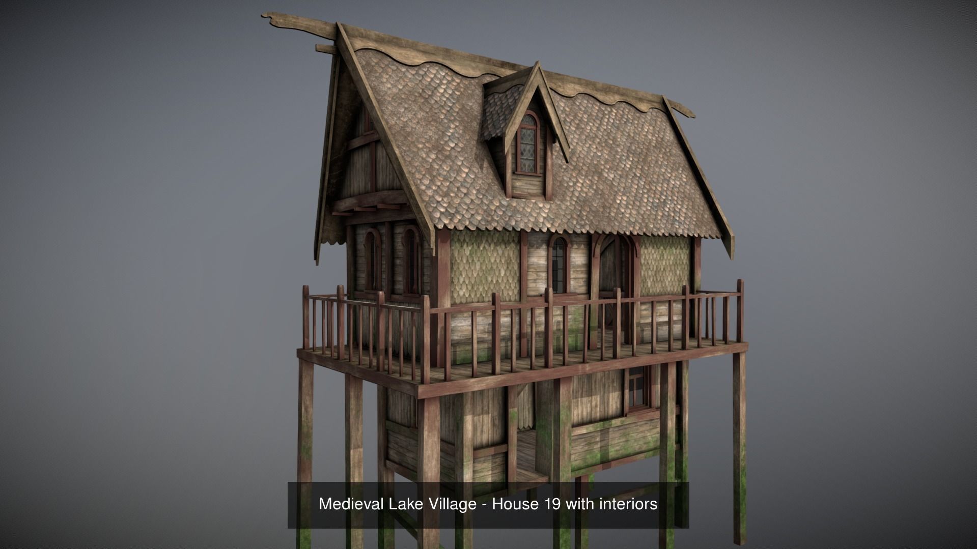 Medieval lake village - 20 houses pack with interiors 3D Model Collection_22