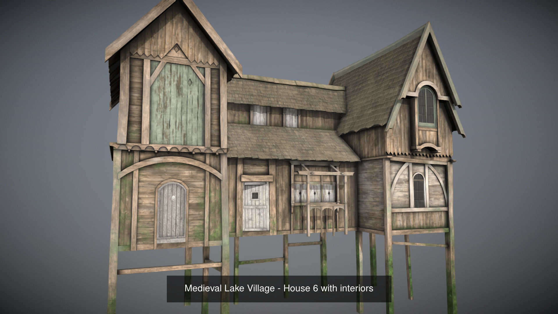 Medieval lake village - 20 houses pack with interiors 3D Model Collection_9