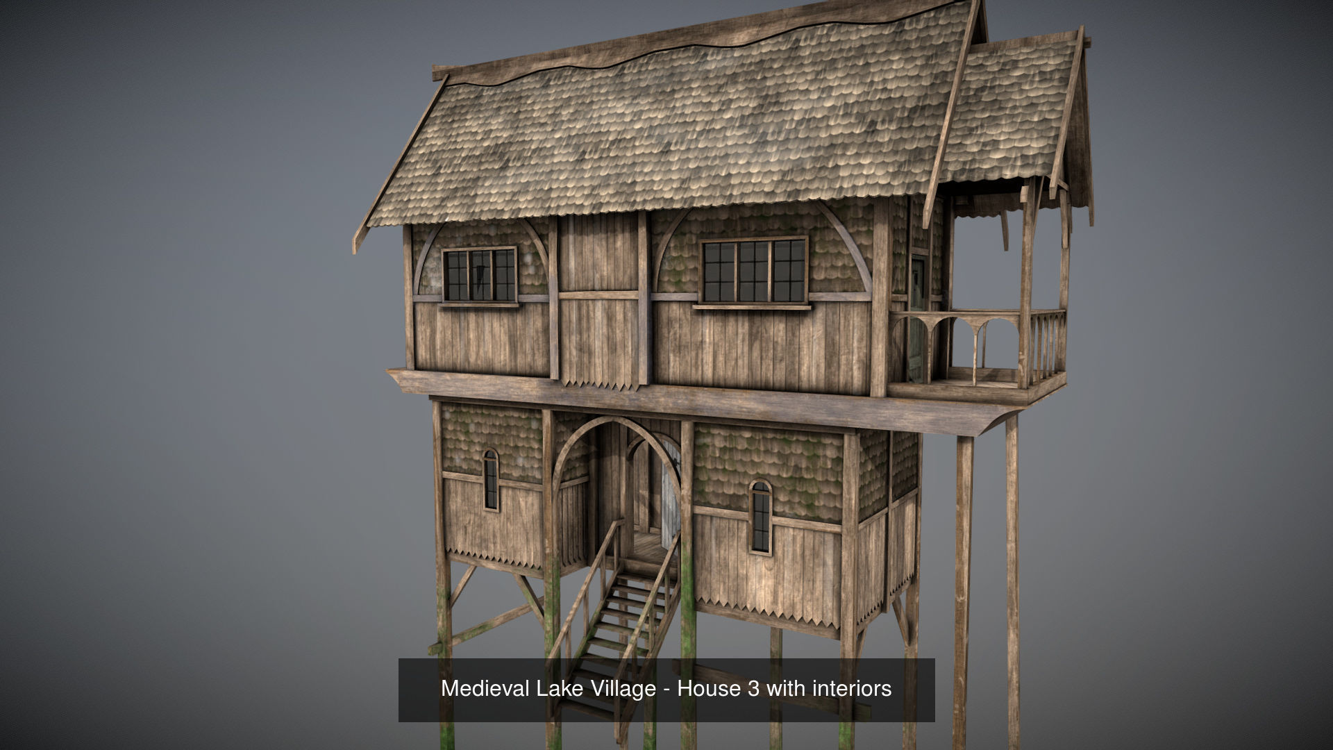 Medieval lake village - 20 houses pack with interiors 3D Model Collection_6