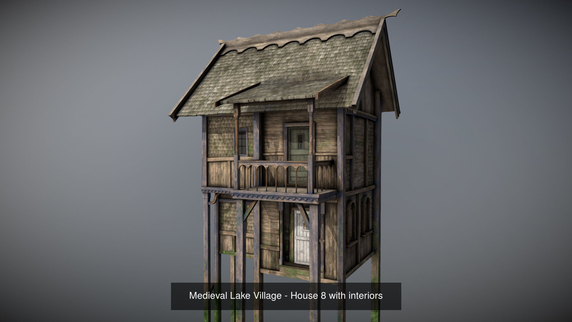 Medieval lake village - 20 houses pack with interiors 3D Model Collection_11