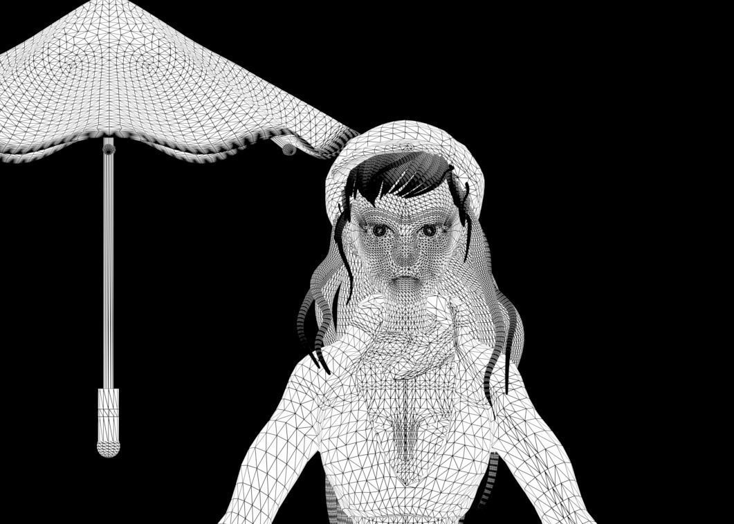 3D CHARACTER figurine of girl holding umbrella Low-poly 3D model_8