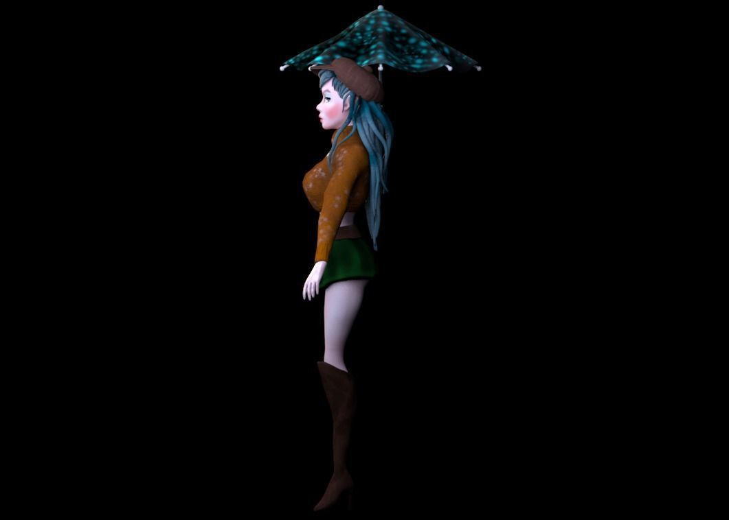 3D CHARACTER figurine of girl holding umbrella Low-poly 3D model_5