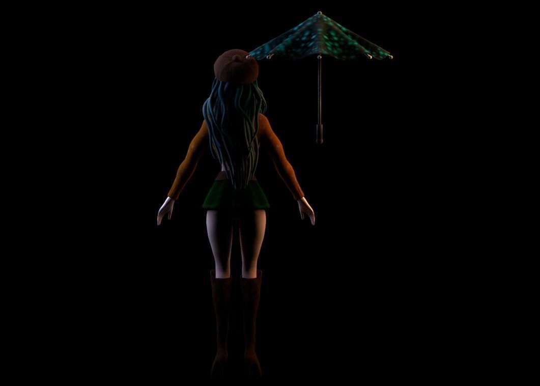 3D CHARACTER figurine of girl holding umbrella Low-poly 3D model_6