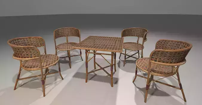 Rattan wicker wood chair and table 