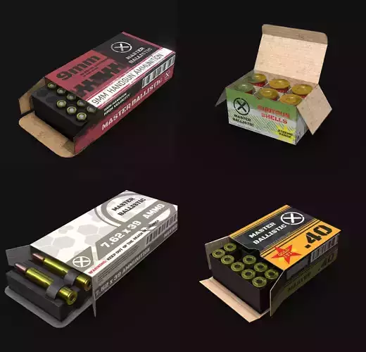 Ammo Pack  PBR  VR AR Ready Low-poly 3D model