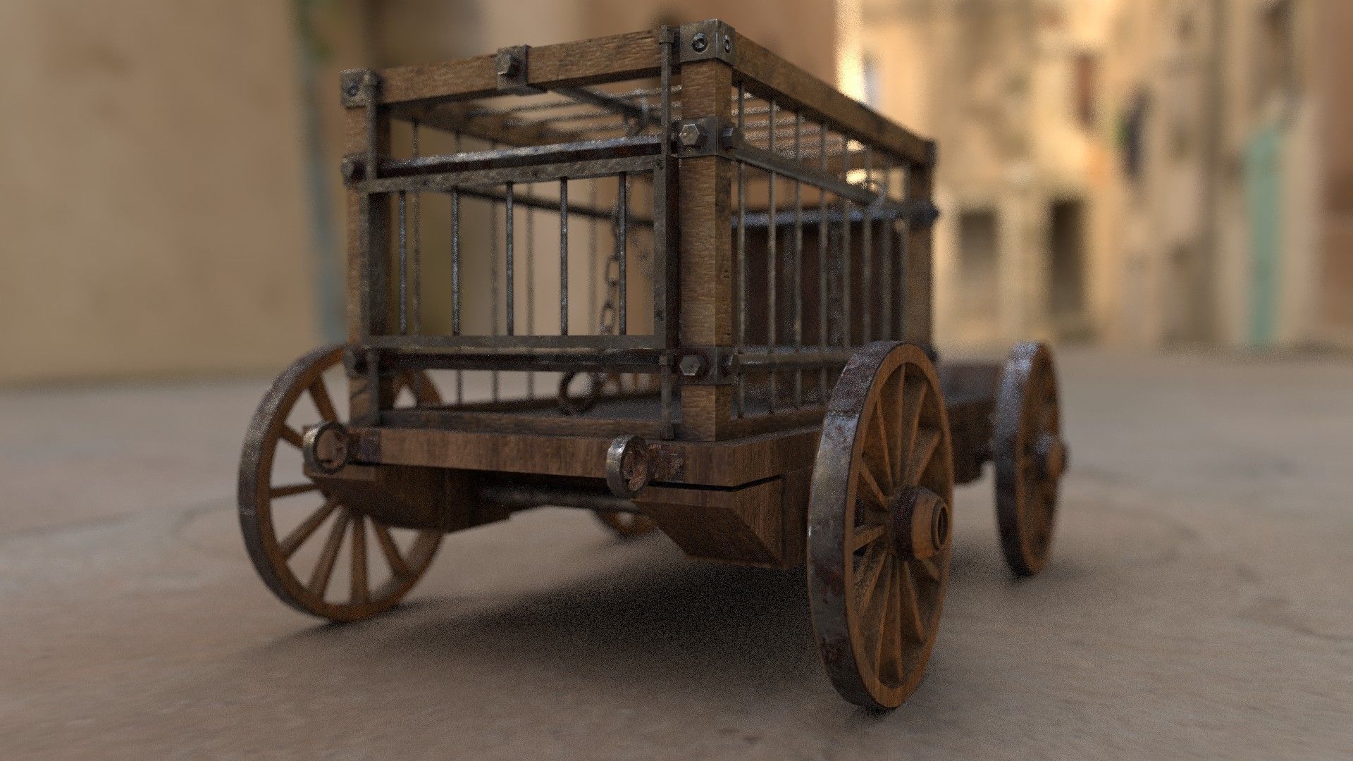 Medieval Prisoner Wagon Low-poly 3D model_10