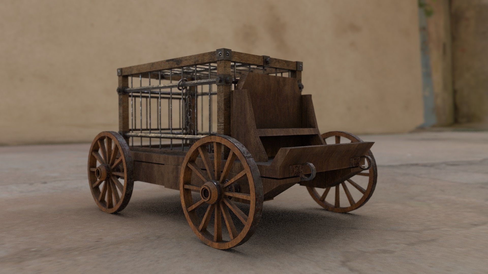 Medieval Prisoner Wagon Low-poly 3D model_7