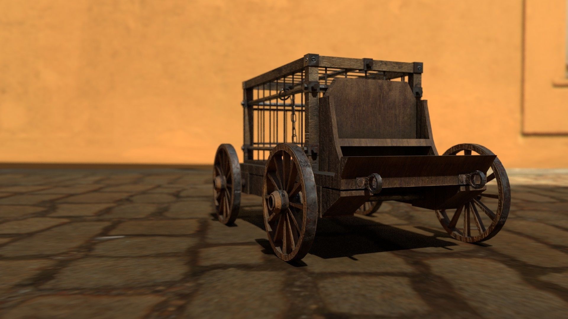 Medieval Prisoner Wagon Low-poly 3D model_8