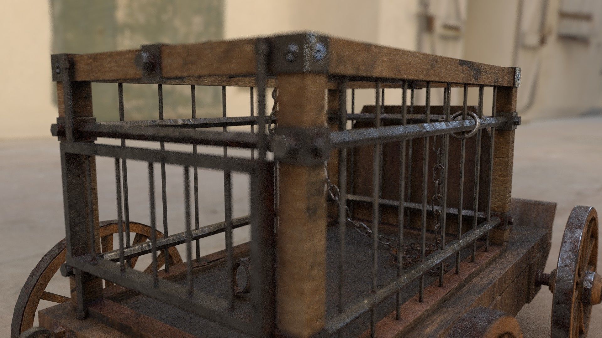 Medieval Prisoner Wagon Low-poly 3D model_21