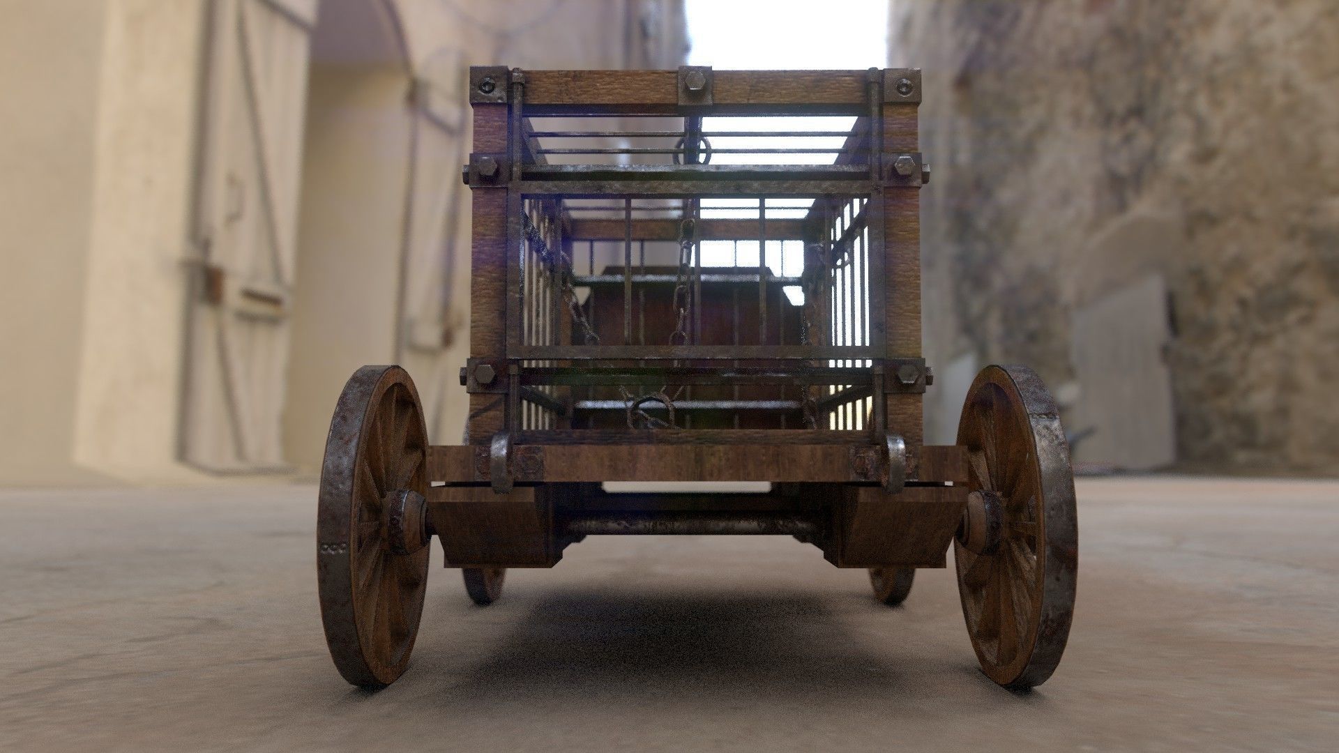 Medieval Prisoner Wagon Low-poly 3D model_5