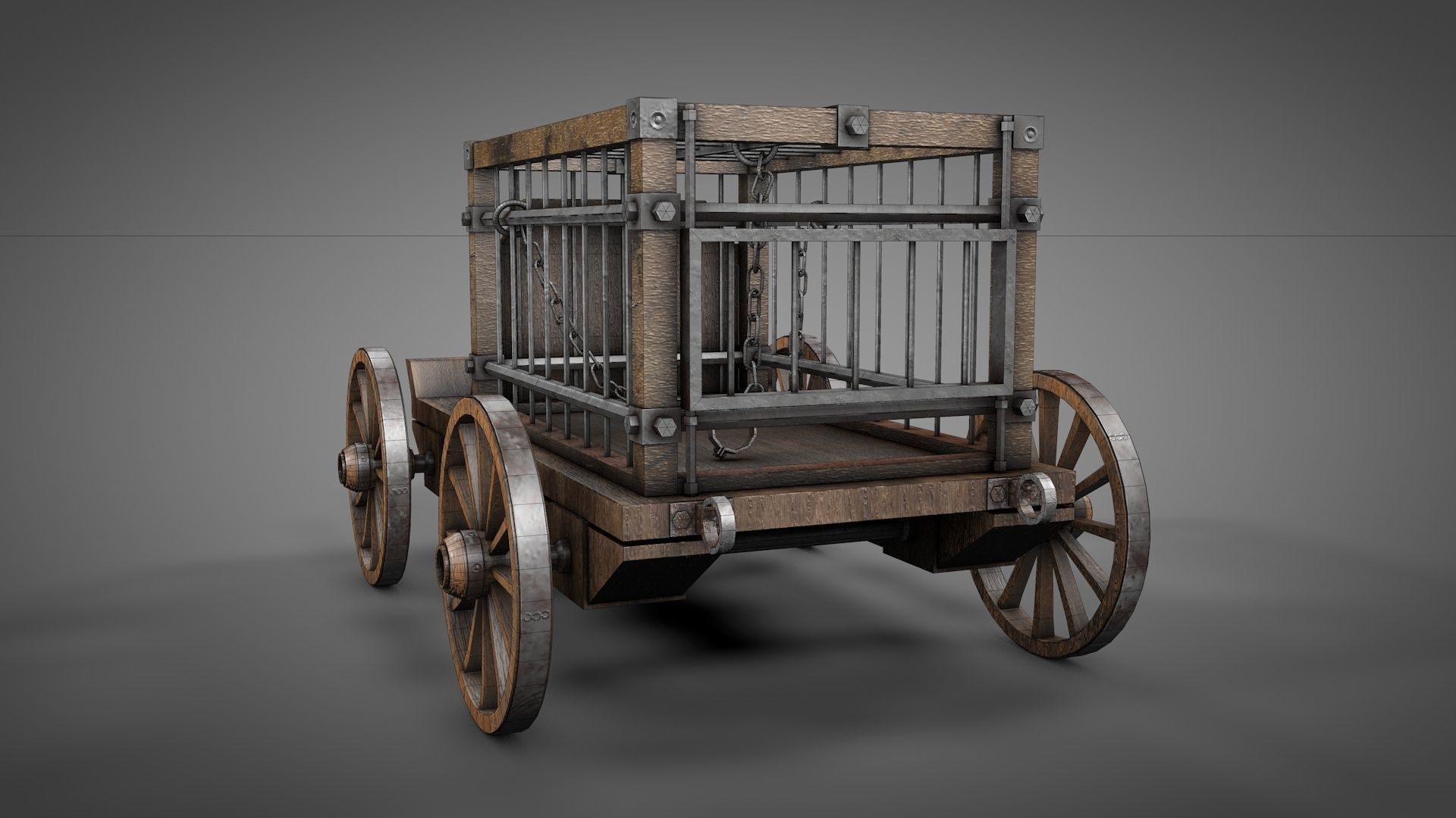Medieval Prisoner Wagon Low-poly 3D model_19