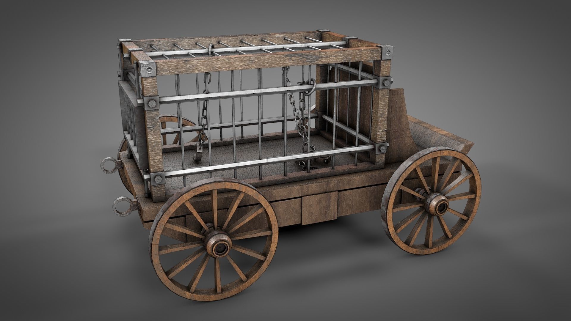 Medieval Prisoner Wagon Low-poly 3D model_4