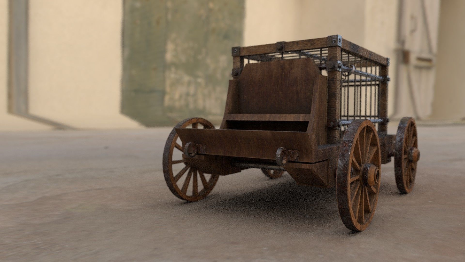 Medieval Prisoner Wagon Low-poly 3D model_13