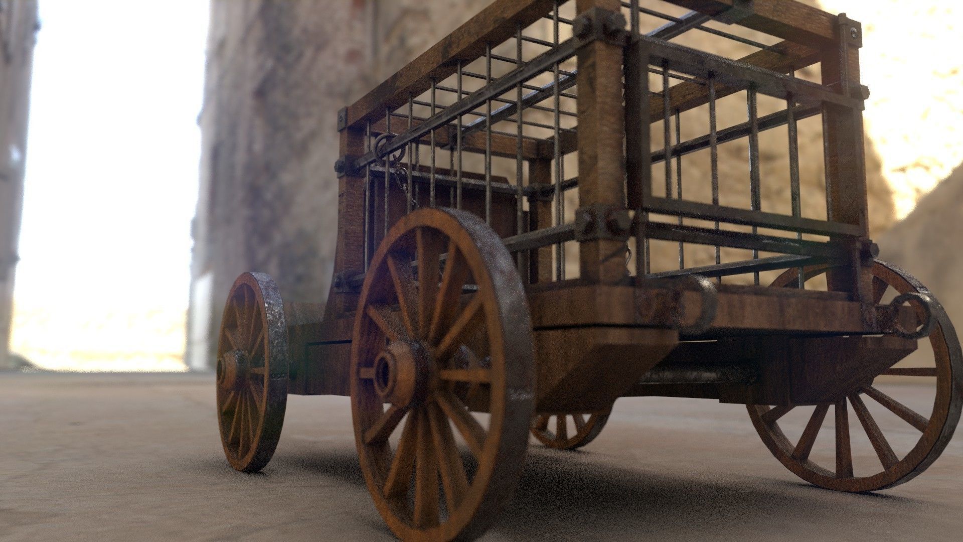 Medieval Prisoner Wagon Low-poly 3D model_9