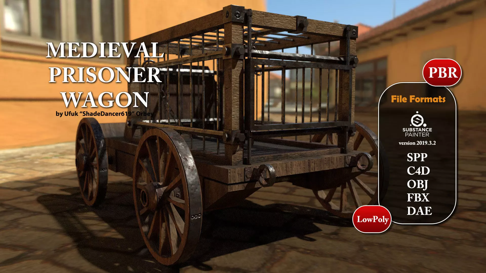 Medieval Prisoner Wagon Low-poly 3D model_0