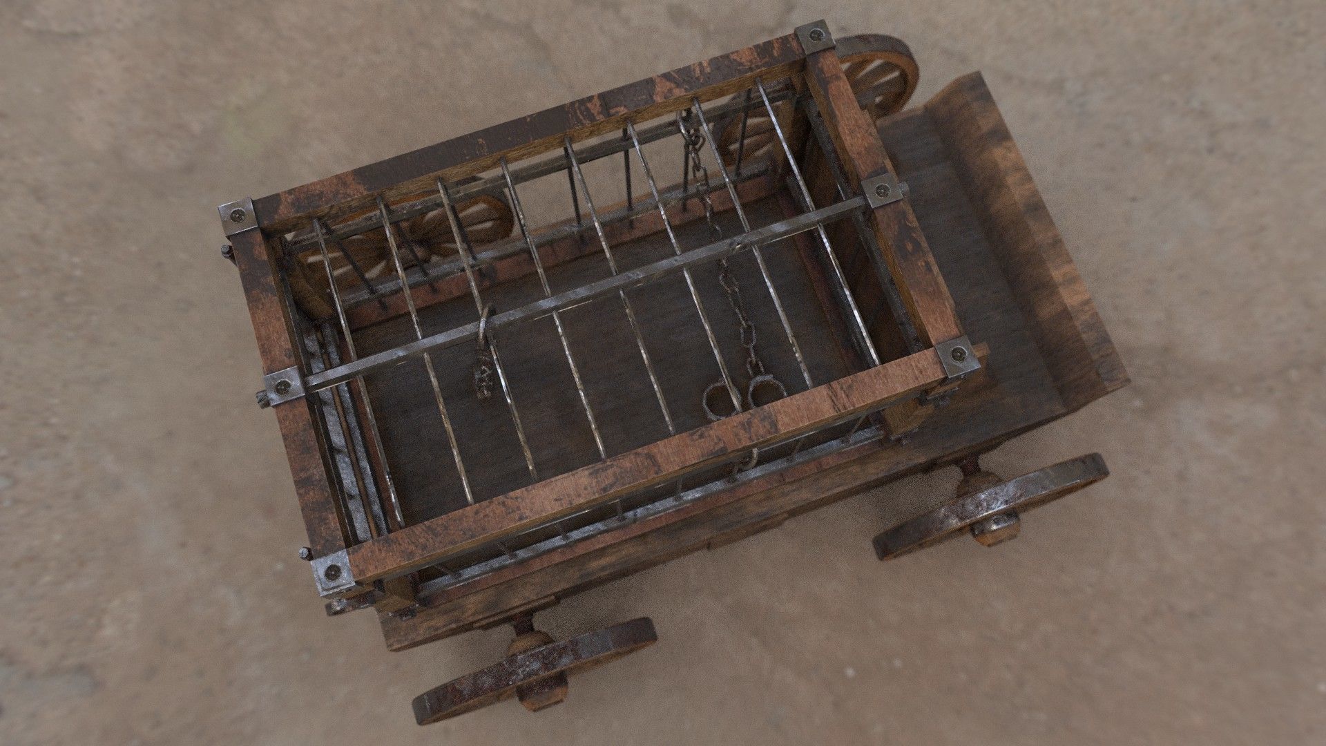 Medieval Prisoner Wagon Low-poly 3D model_17