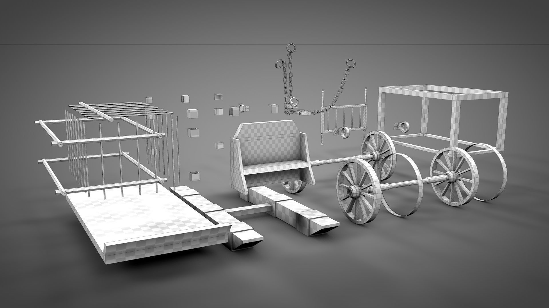 Medieval Prisoner Wagon Low-poly 3D model_29